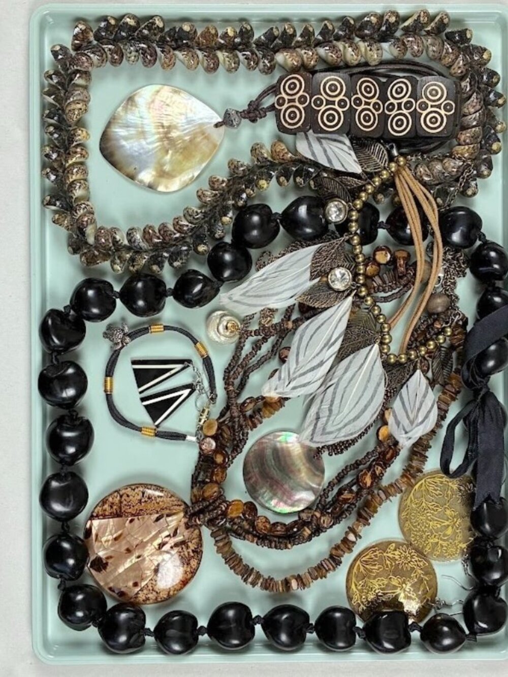 Jewelry Lot Kukui Nut Shell Feather Wearable Costume Autumn Fall Halloween 11 pc